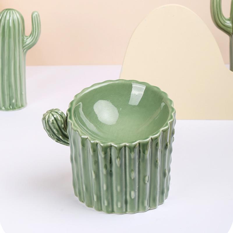 Cactus Shaped Elevated Ceramic Cat Bowl